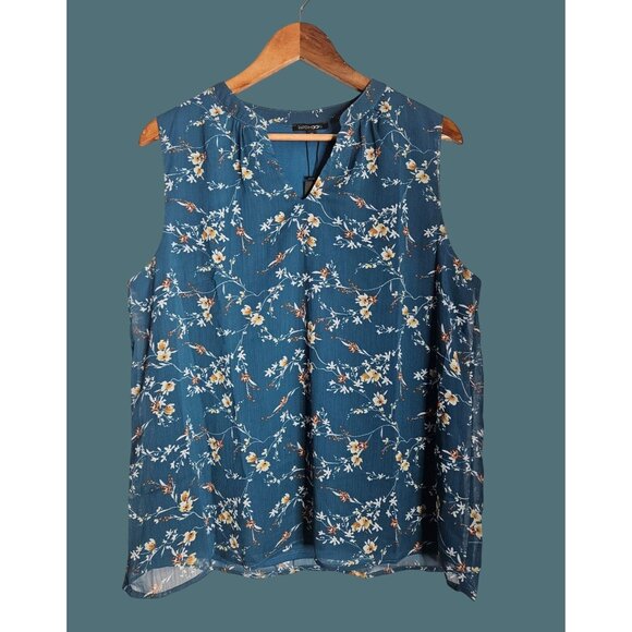 2/$35- Papermoon Blue Floral Sleeveless Lined Blouse L Womens Career Office - Picture 1 of 5